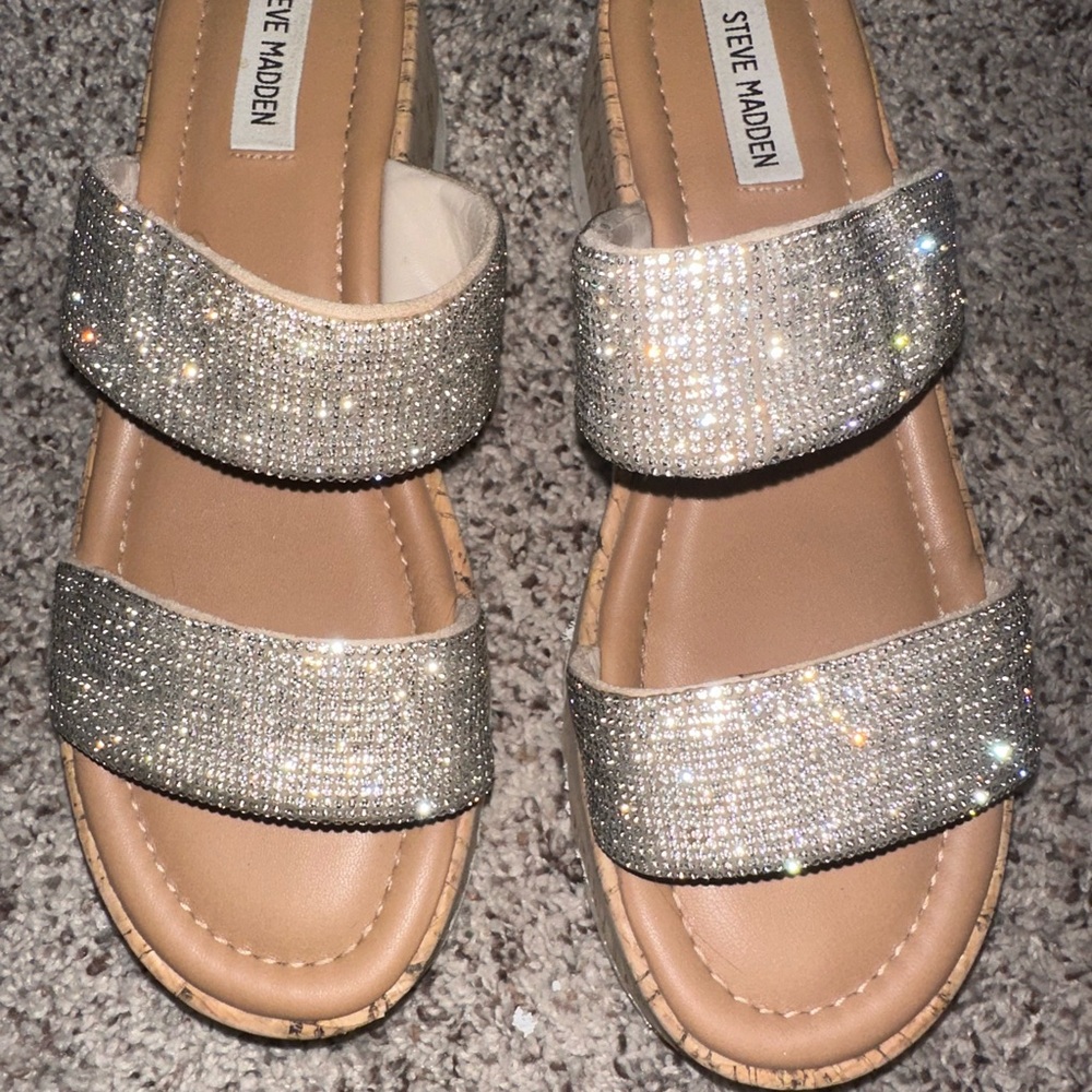 Steve Madden Silver Sparkly Sandals with Rhinestone Straps